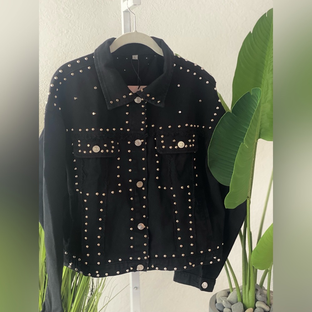 Studded Black Jean Jacket - Picture 5 of 6
